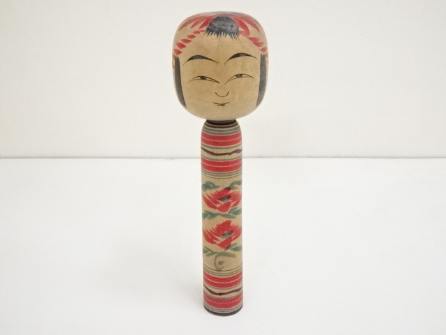 JAPANESE FOLK CRAFT / WOODEN KOKESHI DOLL / 25.9cm / SIGNED ARTISAN WORK